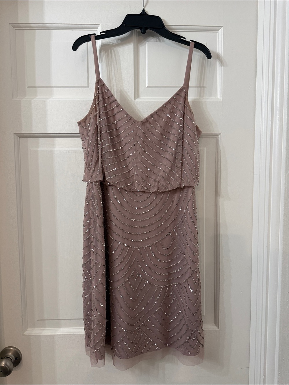 Adrianna Papell Mauve Beaded Spaghetti Strap Mini Dress